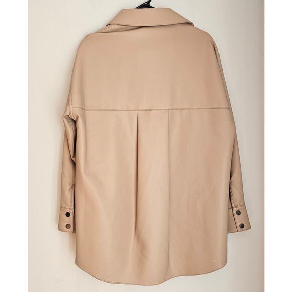 BCBGMaxAzria Faux-Leather Shirt Jacket Tan Oversized Fit Womens Sz Sm - Picture 9 of 13